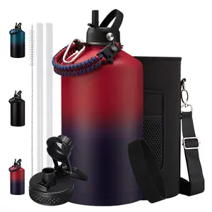 128 oz Water Bottle -  Insulated Water Bottles with Straw Keep Ice Cold-48H & Hot-24H,128 oz Metal Insulated Water Jug with Paracord Handle, Water Bottle Sleeve, Protective Boot