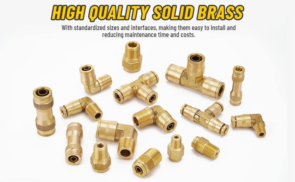 33Pcs Brass DOT Air Brake Line Fittings 1/4"" 3/8"" 1/2"" DOT Air Hose Fittings Push to Quick Connect Fittings Kit for Trucks Trailers Brake System