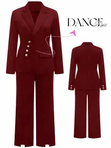 Plus Size Button Blazer Set, Suit, Slim Fit Woven Jacquard Fabric Jacket & Flare Pants, Flared Two-Piece Womenswear for Women