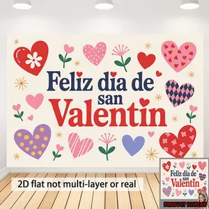 1PC Multicolor Polyester 2D Flat Spanish Valentine's Day Backdrop with Hearts, Flowers - Festive Party Decoration Wall Hanging, Photo Booth, Outdoor Party Banner for Events,summerwins