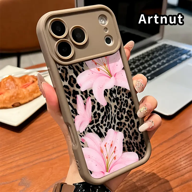 Lily on Leopard Phone Case for iPhone 17 Pro Max 16 Plus 15 14 13 12 11 Air E Shockproof Full Camera Protection Durable slim Silicone Cover