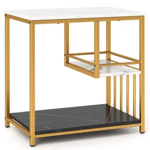 Modern Luxury 3-Tier Marble & Gold End Table Small Space Side Table