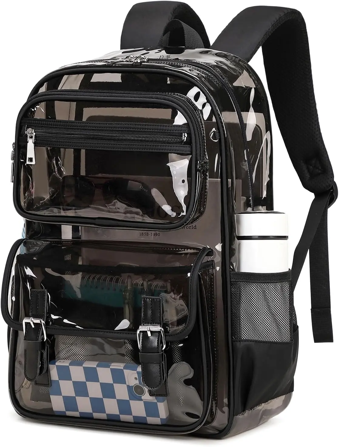 Large Clear Backpack Transparent Heavy Duty School PVC Bookbag See Through Bag Boys and Girls for College Work Travel Security