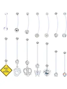 15PCS Bioflex Belly Button Piercing Pregnancy Maternity Acrylic 14/18/25/32 mm 14G Belly Button Ring CZ Barbells Hanging Plastic Pregnancy Belly Button Piercing Ring Jewellery, Acrylic