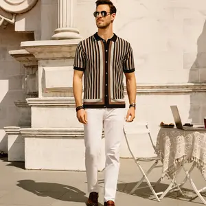 PJ PAUL JONES Men's Polo Shirts Retro Knit Shirt Vintage Striped Shirt