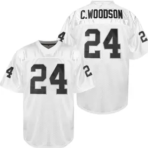 Charles Woodson jersey #24,V-neck football jersey, comfortable and breathable, black and white, suitable for football lovers, Sewn Stitched