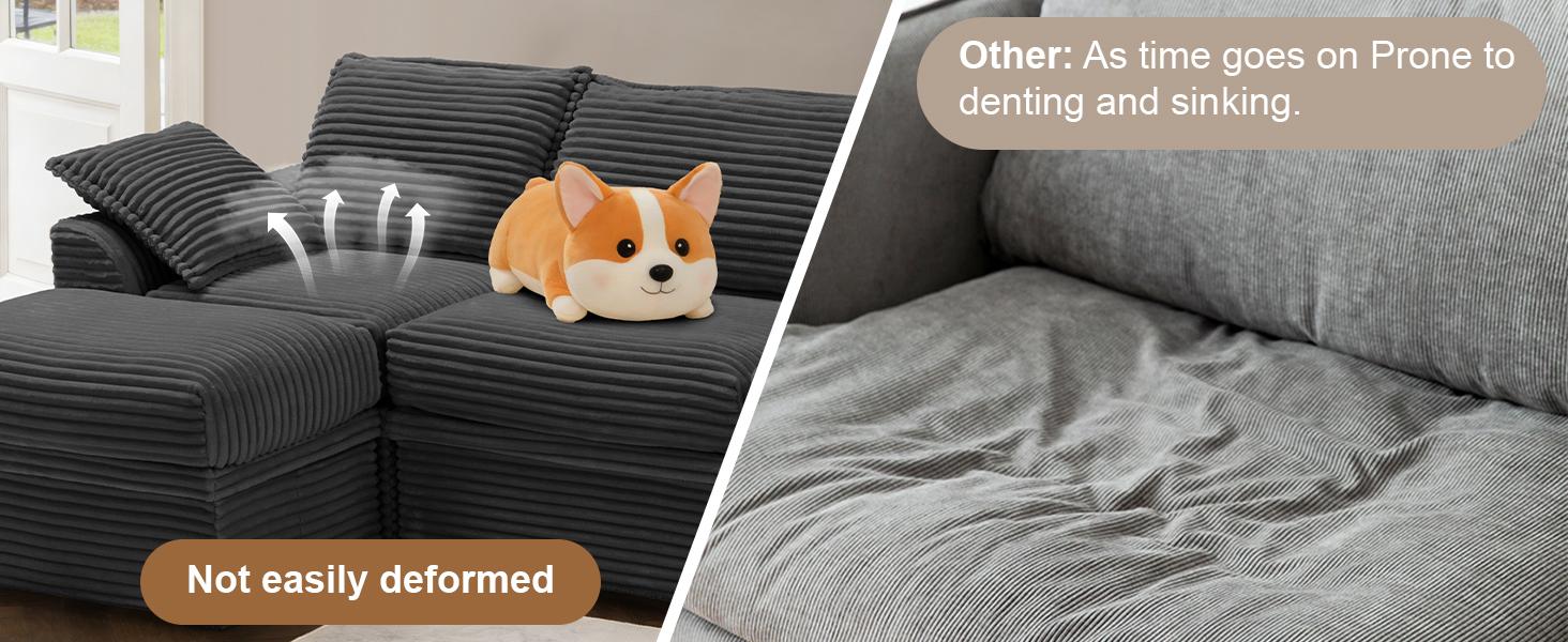 【4 Packages Shipping】NABUMI 142” Oversized Modular Sectional Sofa with Storage, Extra Deep&High Seat Corduroy Cloud Couch, 5 Seater U Shaped Couch, Ergonomic Memory Foam, Free Combination, Tool-Free Assembly, Black, Beige, Dark Gray, Green