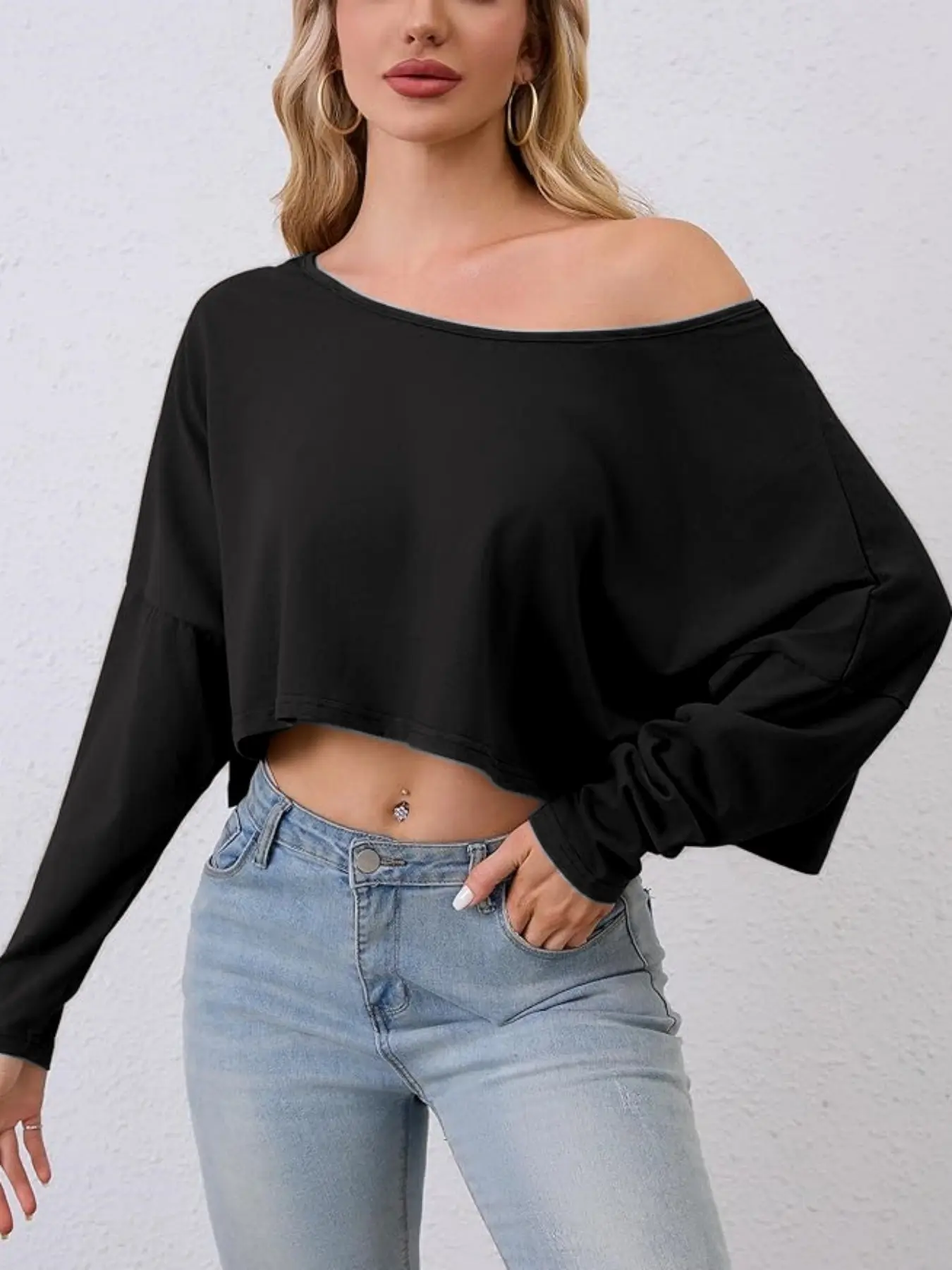Women's Sexy Basic Loose-Fit Long Sleeve T-Shirt, Womenswear Tops, Shoulder-Hole Design, Spring & Fall Casual Wear, Vacation Daily