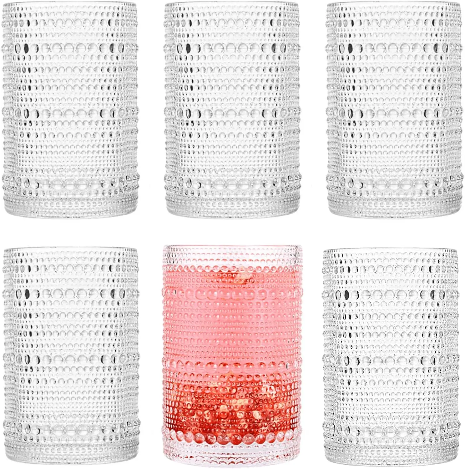 Vintage Hobnail Drinking Glasses Set of 6, 13OZ Highball Glasses Set, Kitchen Water Glasses Cup, Bar Tumbler Glassware Set for Beer, Juice, Cocktail,