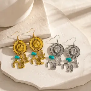 Ornate Western Earrings - Retro Western Motif Earrings with Creative Bull Head and Cowboy Boot Pendants, Stylish Daily-Matching Costume Jewelry