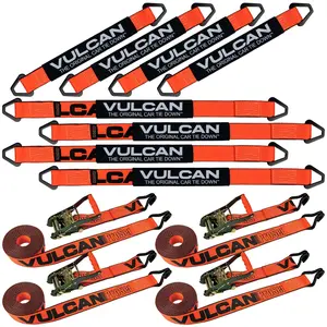 VULCAN PROSeries Complete Axle Tie Down Kit with Wire Hook Ratchet Straps - (4) 22" Axle Straps, (4) 36" Axle Straps, and (4) 15' Wire J Hook Ratchets