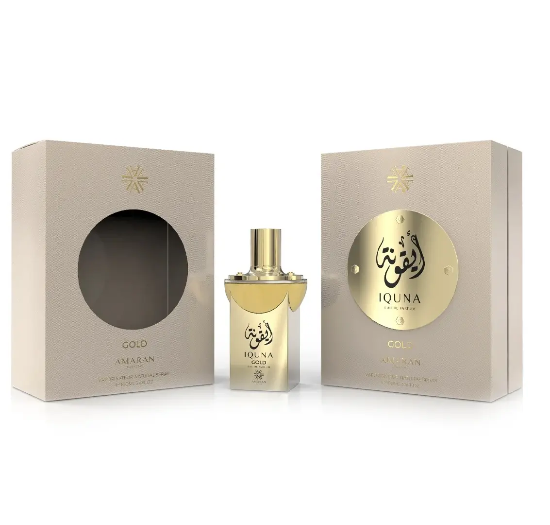Amaran Iquna Gold Eau de Parfum 3.4 fl oz / 100 ml – Luxurious Women’s Perfume – Notes of Vanilla, Lavender, Cacao, Ginger, Honeysuckle, Musk & Amber