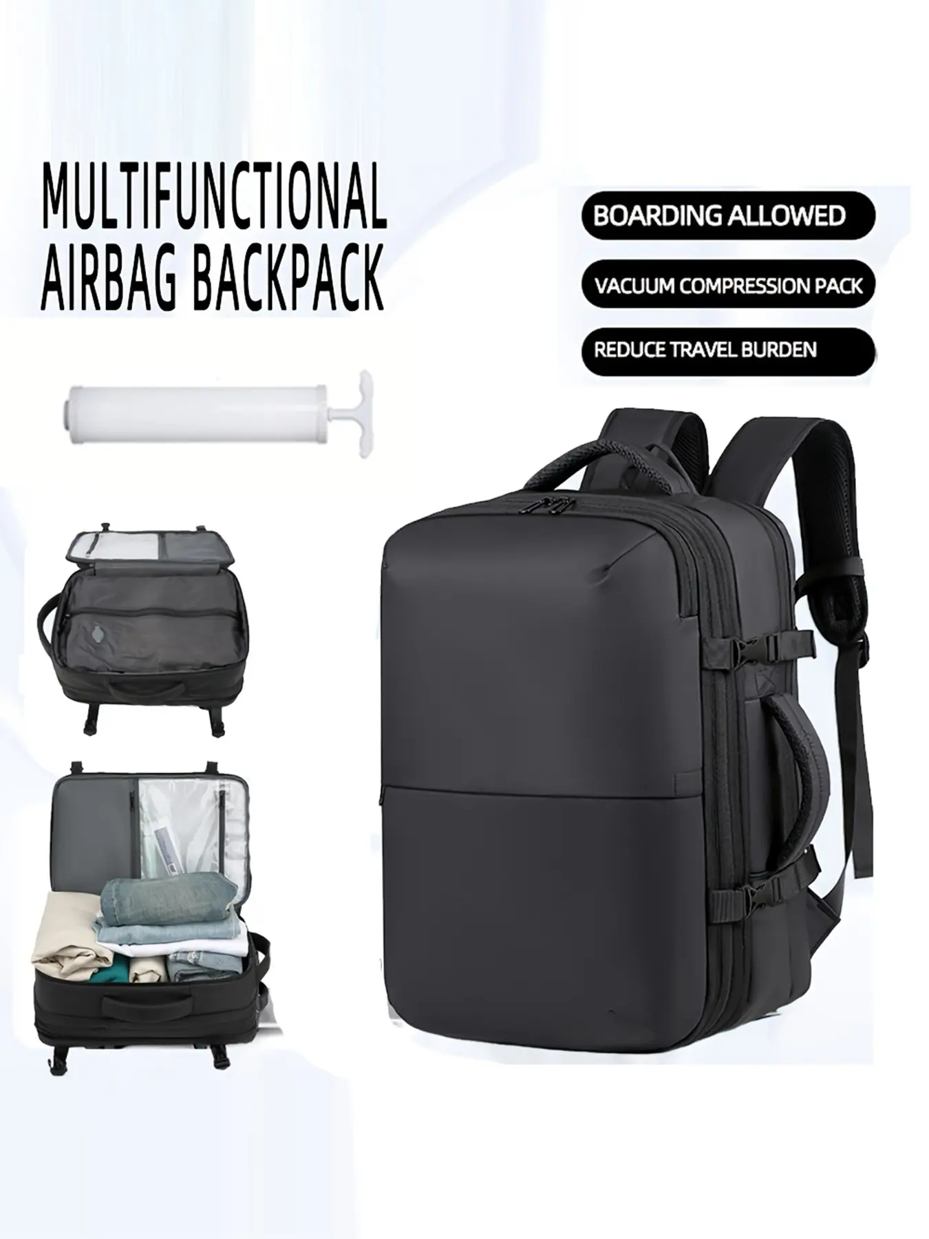 Vacuum Compression Backpack Set with Manual Pump, Multi-Functional Large Capacity, Essential for Short Trips, Travel Essentials