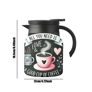 34oz Coffee Pot Love & Coffee Print Design, Home Living Room Kitchen Drink Container, Stylish Beverage Holder