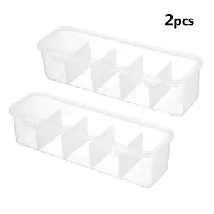 2-Pack Large Capacity Transparent Storage Box with Clips, 5 Compartments, Food-Grade PP Material, Dustproof Lid, Multi-Use for School/home/kitchen/bathroom