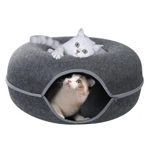 Cat Tunnel,Peekaboo Cave Bed for Indoor Cats,Donut Tunnel for Pet Cat House,Detachable Round Felt & Washable Interior Play Tunnel