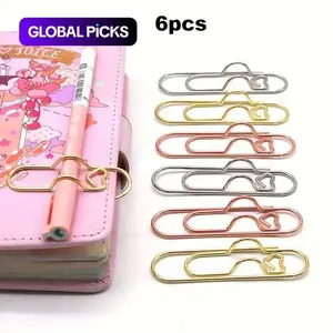 Random Color Metal Pen Clips, 6, 12 or 24pcs Cute Fixed Pen Holders and Paper Clips, Multifunctional Stationery Accessories for Journals and Notebooks