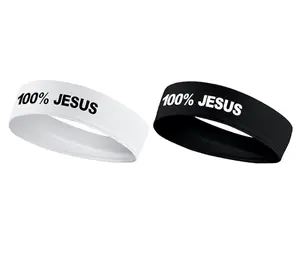 2 Pack: 100% JESUS Stretch Headband White Black Football Futbol Soccer Sports Sweat Band Sweatband Accessories