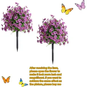 2 Piece Artificial Outdoor Plant Set, Artificial Flower Set, UV-Resistant Fake Bushes with Stands, Realistic Decor for Porch, Garden, Courtyard