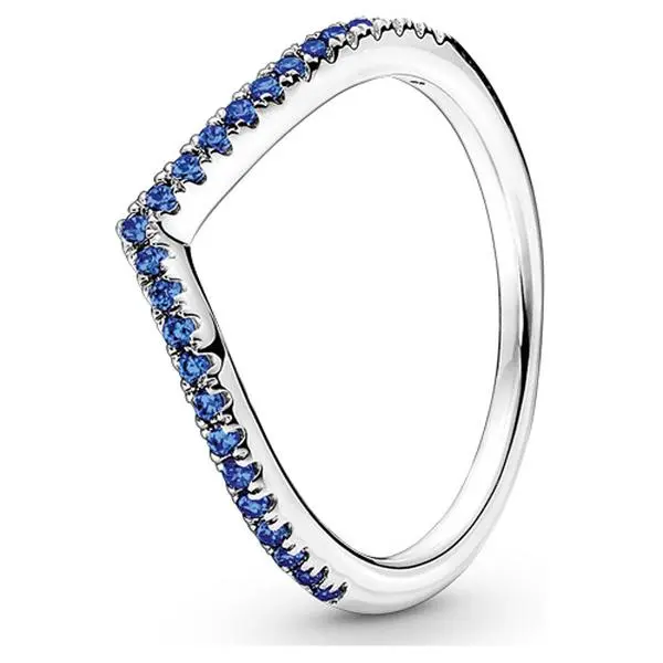 PANDORA Timeless Wishbone Ring in Sterling Silver, a Colorful Upgrade with Shimmering Blue Crystals, Lined With Blue Crystals, Statement