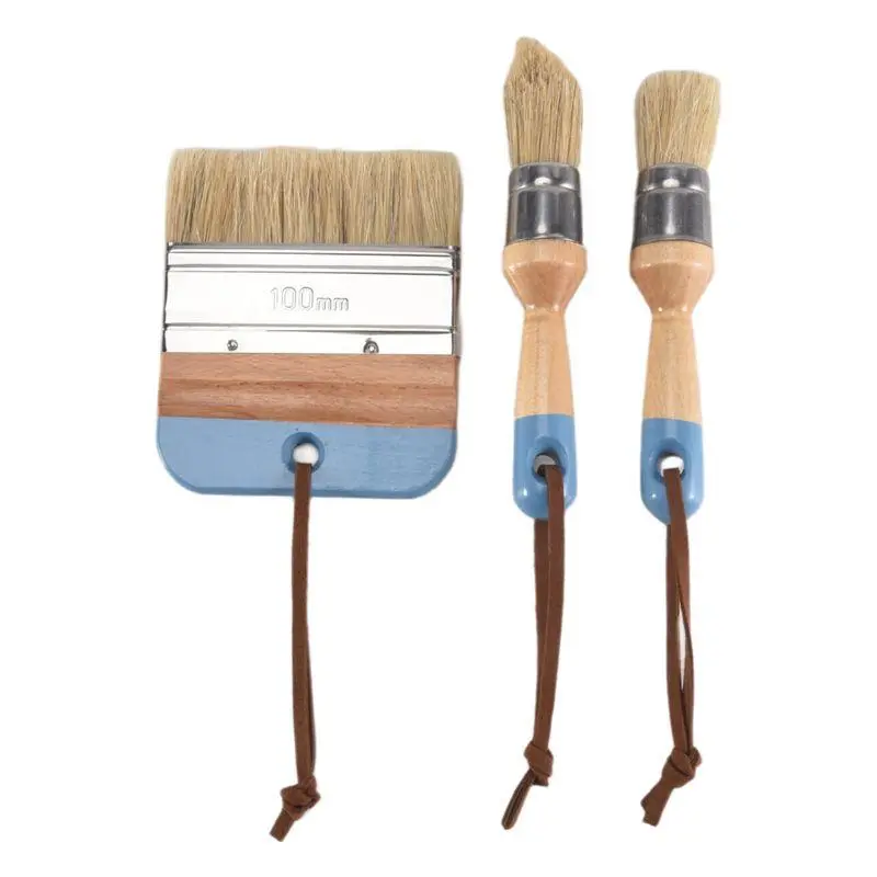 3 PCS Chalk And Wax Paint Brushes Oval Brush for Acrylic Painting Bristle Stencil Brushes for Wood Furniture Home Decor