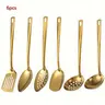 Stainless Steel Utensils 6-Piece Kitchen Bundle Set - 6 in 1 Spatulas & Turners, Durable Serving Spatula, Rice Spoon, Skimmer, Soup Spoon, Mirror-Polished Finish, Dishwasher Safe for Banquets, Gatherings (Gold, Black, Silver)