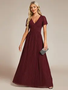 Ever-Pretty Spring dress, V-Neck Glittery Short Sleeves Formal Evening Dress with Empire Waist 11961 Spring dress