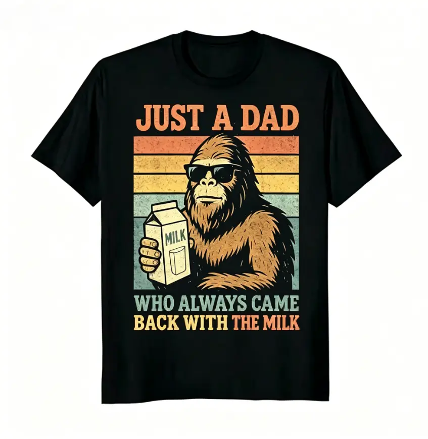 Men's Casual Short-Sleeve Round-Neck T-Shirt, "Just A Dad Who Always Came Back with The Milk" Funny Father's Day Gift for Him