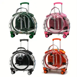 Clear Pet Travel Carrier Backpack for Cats & Dogs - Portable, Ventilated, and Quiet Spinner Wheels with Transparent Dome Design, Durable PC Material, Zipper Closure, Ideal for Small Pets Like Hamsters, Gerbils, and Guinea Pigs, Travel Backpack