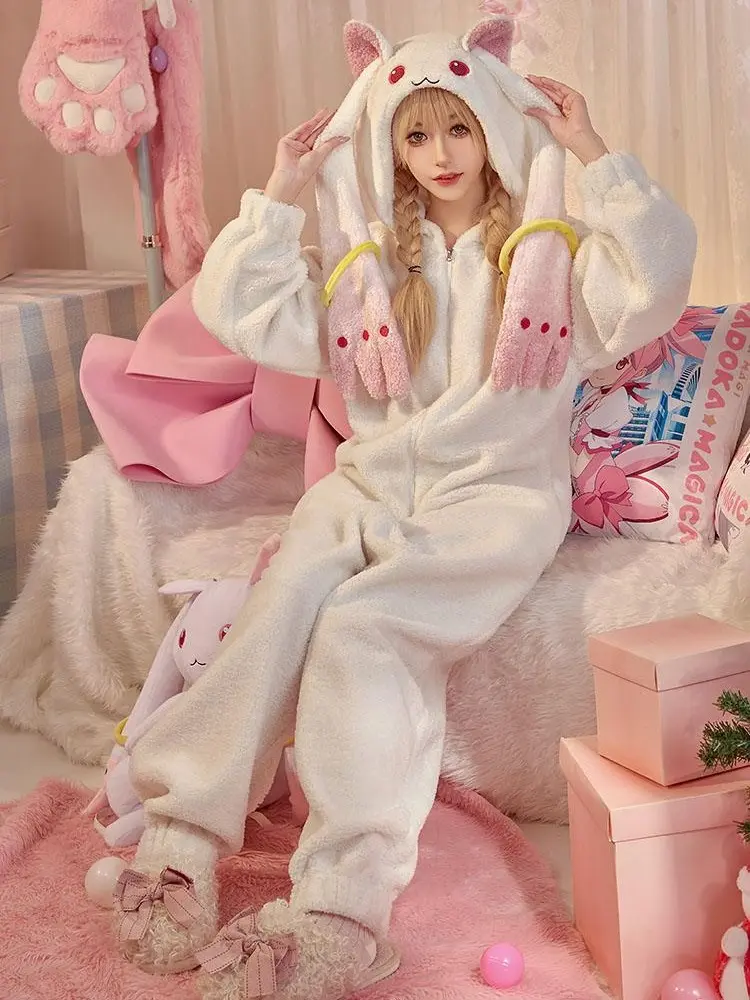 Officially Licensed Puella Magi Madoka Magica Cozy Kyubey Jumpsuit Pajamas