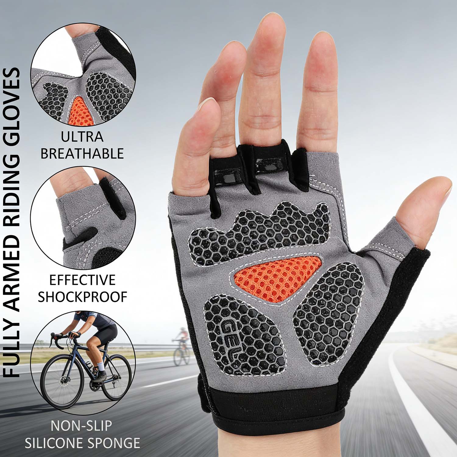 Accmor Cycling Gloves for Men Women, Half Finger Bike Gloves, Anti-Slip Shock-Absorbing Breathable Gloves for Road Bike MTB, Fitness and Outdoor Sports