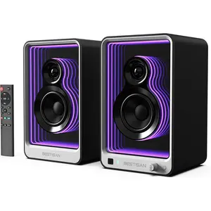 BESTISAN 50W*2  Bookshelf Speakers with Dynamic Light Effect, 3" Bass  Speakers with ARC/Optical/RCA/BT 5.2/USB/SUB Out Input for Turntable, PC, TV and Phone.