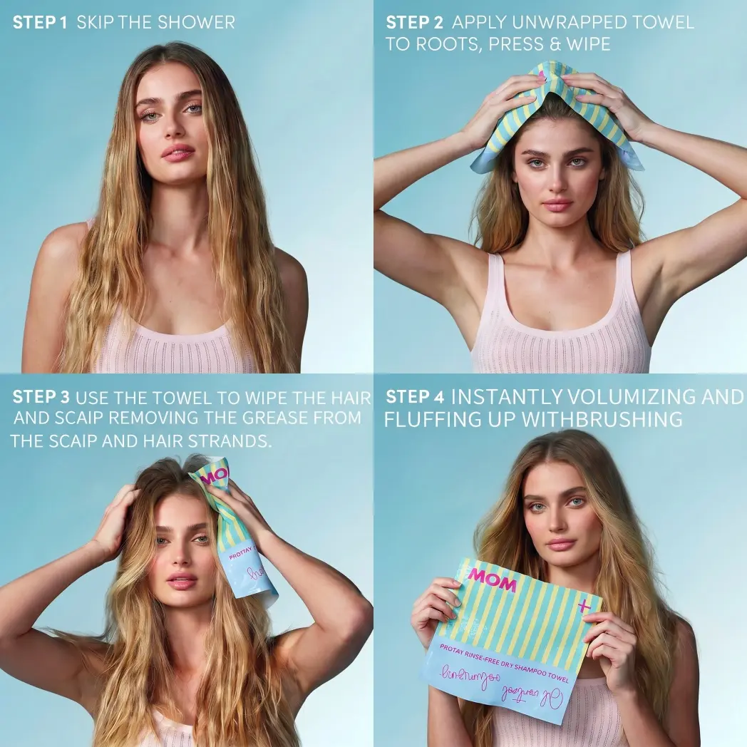PHOFAY No-Rinse Dry Shampoo Towels – Waterless Hair Cleansing Wipes for Oily Hair, Instant Oil Control & Volume Boost, Refreshes Scalp Without White Residue, Portable Hair Refresh for Travel, Gym & Camping, Fruity Floral Scent, 5 PCS × 15g