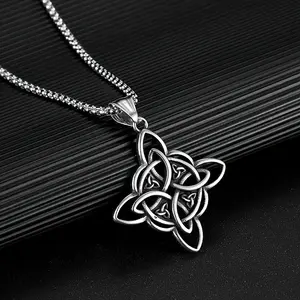 Witch Knot Necklace with Celtic Trinity Pendant, Lucky Clover Design for Mystic Charm, Unique for Her Gothic Witch Jewelry