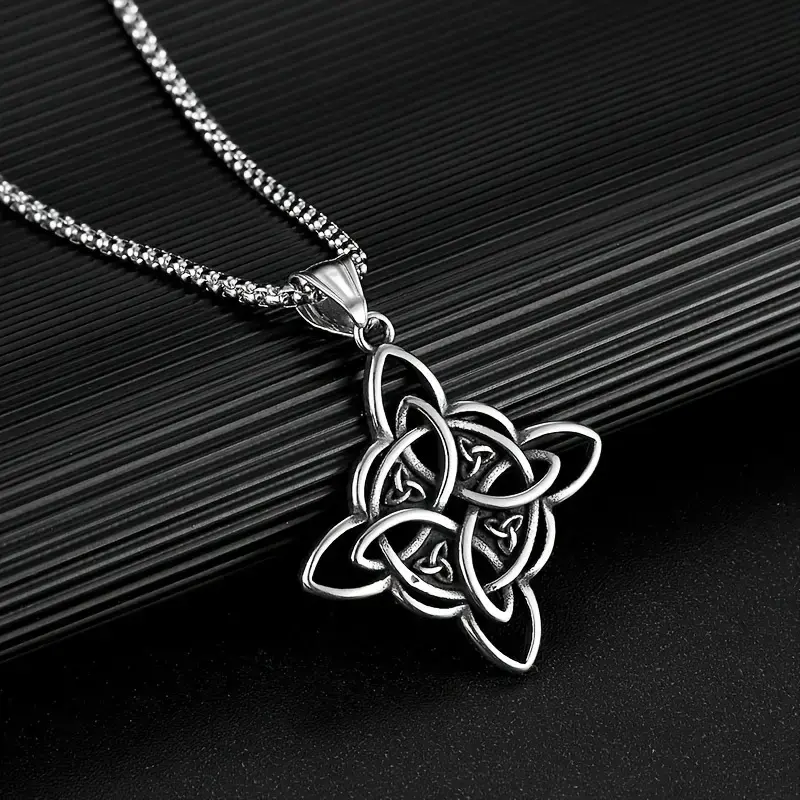 Women's Celtic Witch Knot Necklace - Openwork Irish Witch Pendant, Wiccan Protection Amulet, Lightweight Symbolic Costume Jewelry Gift Item, Witchcraft Aesthetic, Meaningful Gifts, Long Chain, Birthday, Unisex, Casual, Daily Wear, Metal Coated, Anniversar