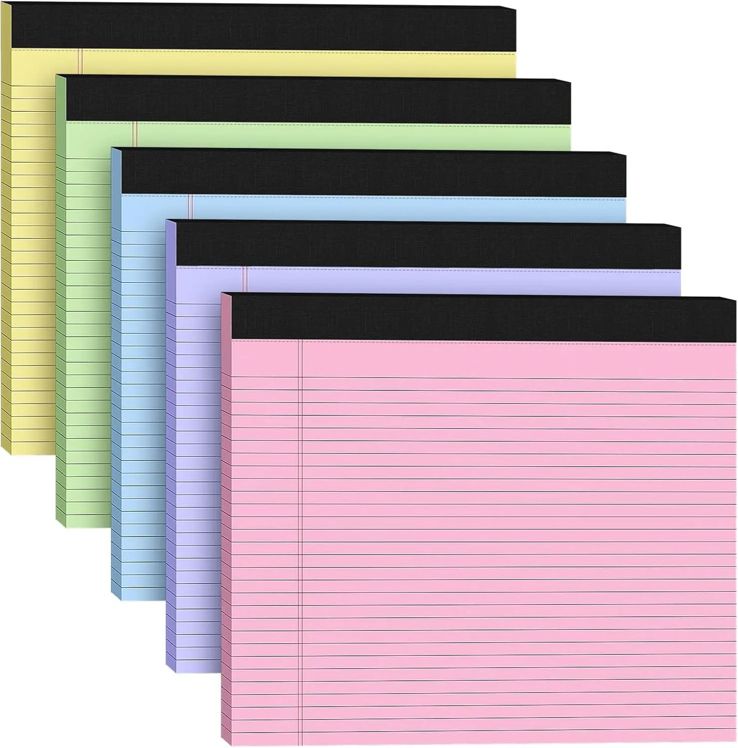 5 Pack Wide Legal Pads 11" x 9.5" Landscape Pink Purple Blue Green Yellow College Ruled Note Pad Narrow Ruled 30 Sheets per Notepad Perforated Writing Paper Thick Backboard Horizontal Pads of Paper