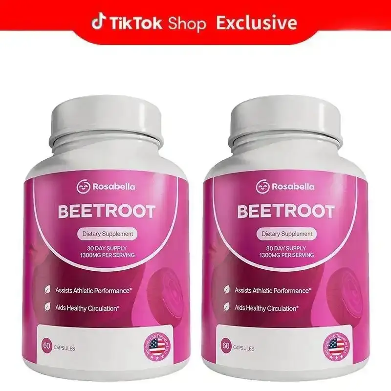 2 Packs of Rosabella Organic Beetroot Capsules (1300mg) for Blood Flow & Heart Health