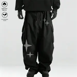 Men’s solid-color casual athletic pants, 1-pack, loose fit, drawstring waistband and multiple pockets, 100% polyester, outdoor fitness streetwear hip-hop long pants, men’s sports style, SpringStatements