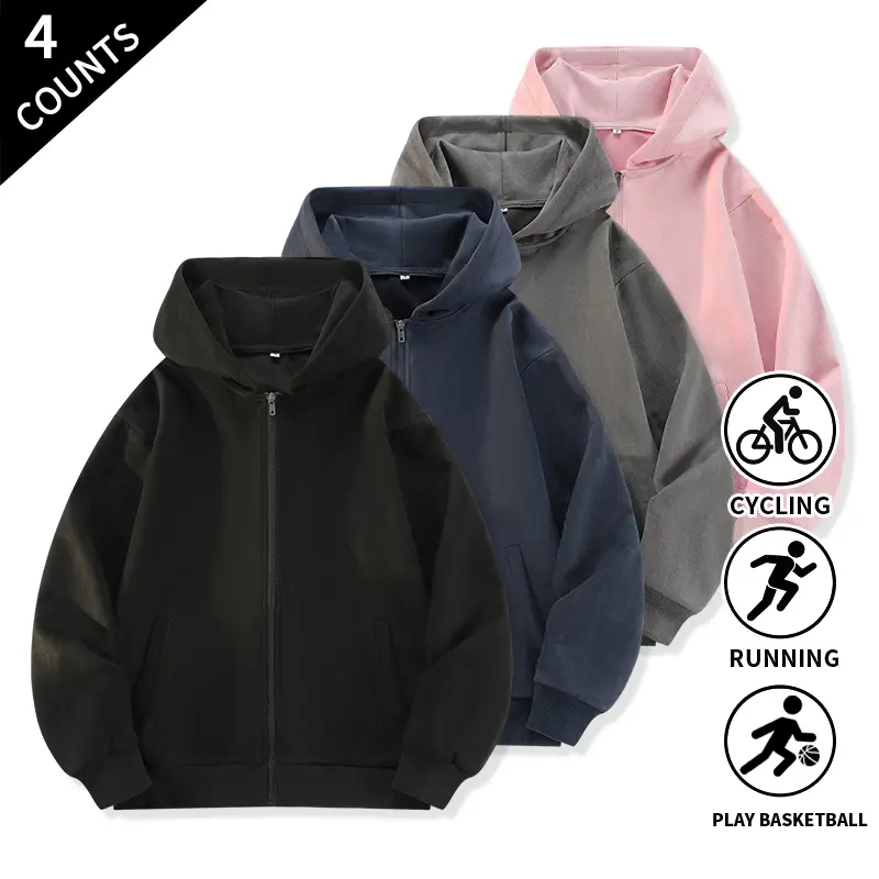 4-Pack Men’s Full Zip Hoodie Jacket Set, Long Sleeve Casual Hooded Coat for Everyday Outfits