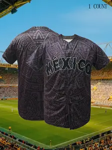 MEXICO Men's Baseball Jersey V Neck Short Sleeve Baseball Shirt, Breathable Embroidery Sports Uniform For Training Competition Party