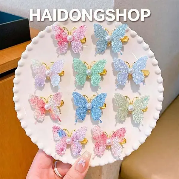 Multicolor Sequins Butterfly Hair Pins, Faux Pearl Decor Gold Metal Hair Clips, Kids Princess Daily Dress-up Hair Accessory Pack