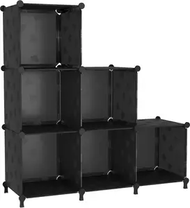 Cube Storage Organizer, 6 Cube Closet Organizer Storage Shelves, DIY Stackable Bookcase, Clothes Organizer Shelf for Closet, Bedroom, Living Room, Cabinet, Home, Office, Black