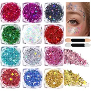 Holographic Body Glitter Gel for Face Hair Chameleon Color Changing Chunky Mermaid Sequins Festival Party Makeup 12 Vibrant Colors Long Lasting Easy Application
