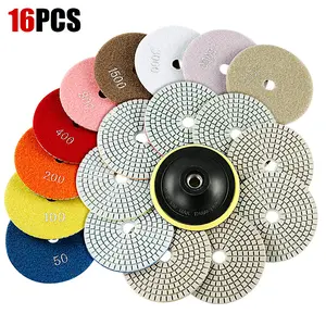 LOZLIN 16PCS 4Inch Diamond Polishing Pads Set with 5/8"-11Backer Pad Wet Dry for Concrete Marble Stone Countertop Quartz 100-1600 Grit