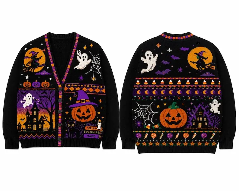 Trick Or Treat Halloween Cardigan, Pumpkin Knit Cardigan, Retro Pumpkin Cardigan, Fall Holiday Sweatshirt, Halloween Knit Sweater, Fall Gift SON