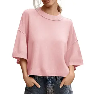 Saodimalsu women's short sleeved sweater summer oversized cut sweater casual round neck lightweight knitted top knitted women's knitted bride and brideRAIMENTRY