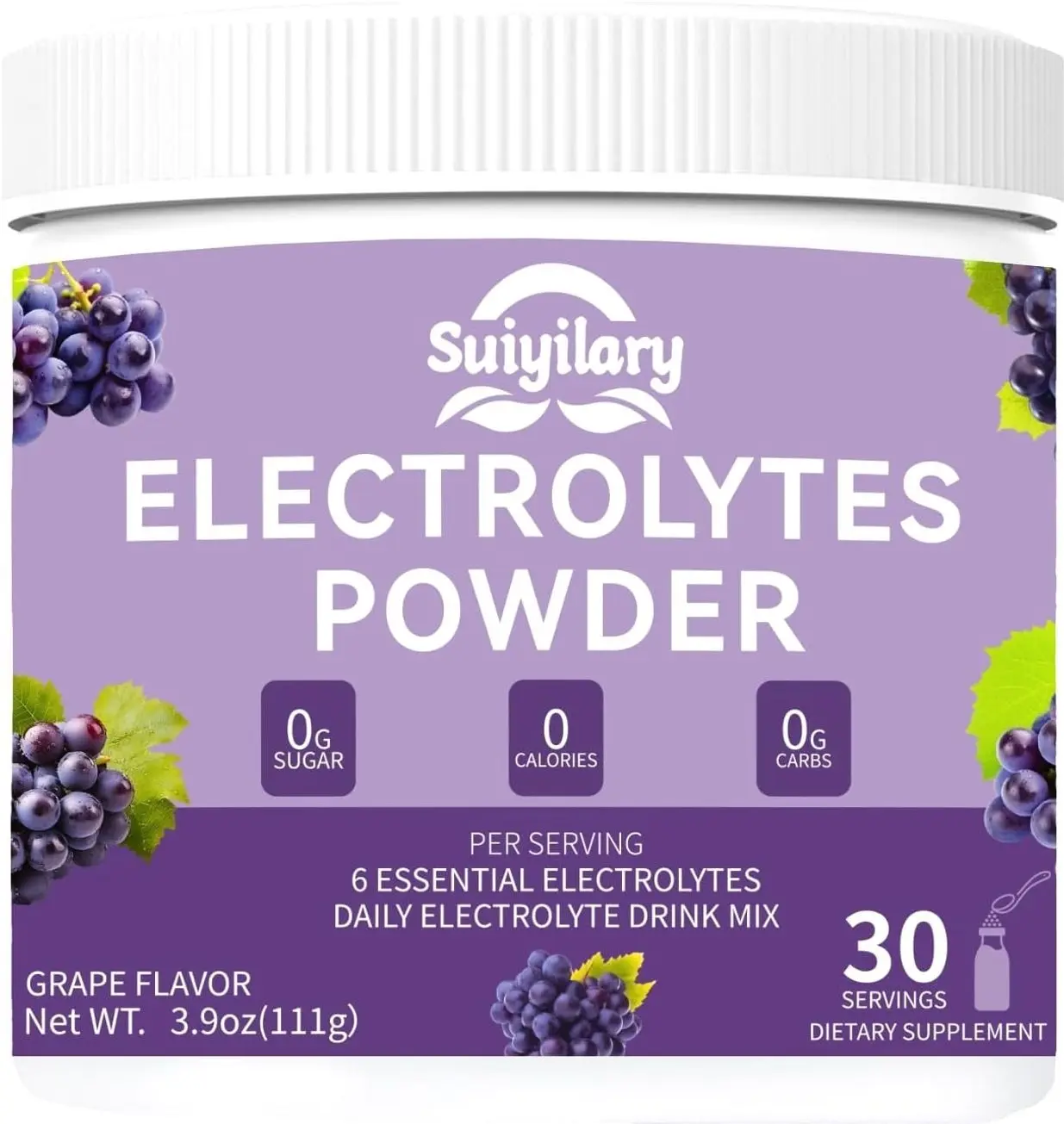 Sugar-Free Electrolyte Powder Drink Mix, Daily Hydration Powder with 6 Key Electrolytes, Trace Minerals, Keto Friendly, Vegan, Non-GMO, 30 Servings (Grape)