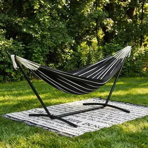 Double Hammock with Foldable Steel Stand and Carry Bag – Indoor/Outdoor Standing Hammock, 450 LBS Capacity, for Garden, Camping, Beach (Onyx)