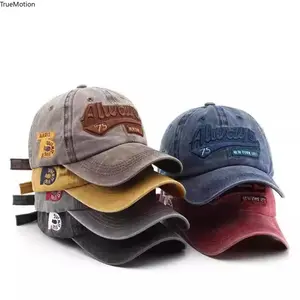 Unisex Washed Cotton Baseball Cap, Vintage Embroidered Wide Brim Dad Hat, Adjustable Sun Protection Casual Cap for Outdoor Travel Daily Street Style