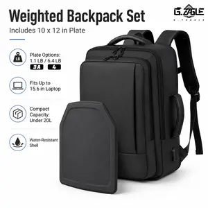 Weighted Backpack Set (Includes 10x12-inch Weight Plates) — Electroplated Faux Leather, Waterproof Fitness, Laptop & Business Backpack